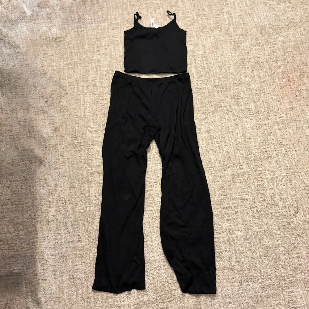 PINK Victoria's Secret Cotton Heart Pointelle Crop Top Black Pajama Set BNWT - Picture 2 of 12